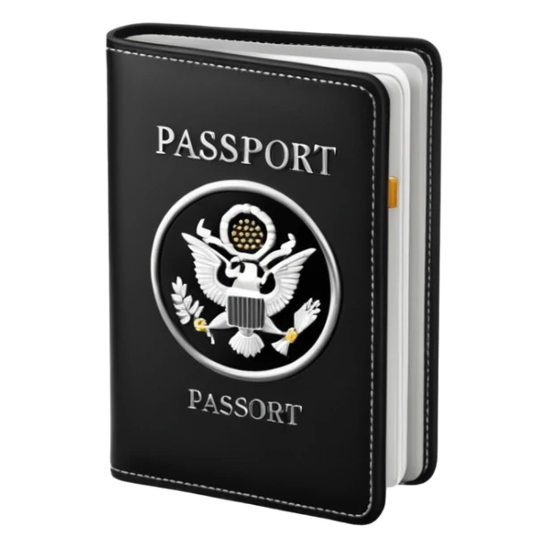 black passport with minimal silver details sticker