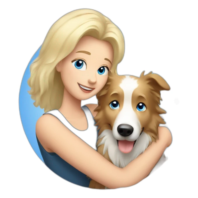 Blond hair with blue eyes mom hugging border collie sticker