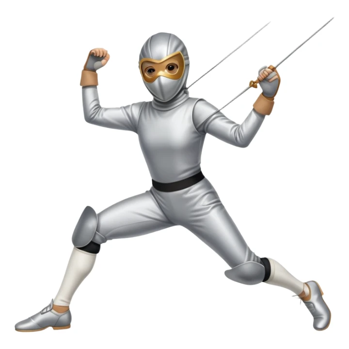 single fencer lunging, wearing mask and holding foil sticker