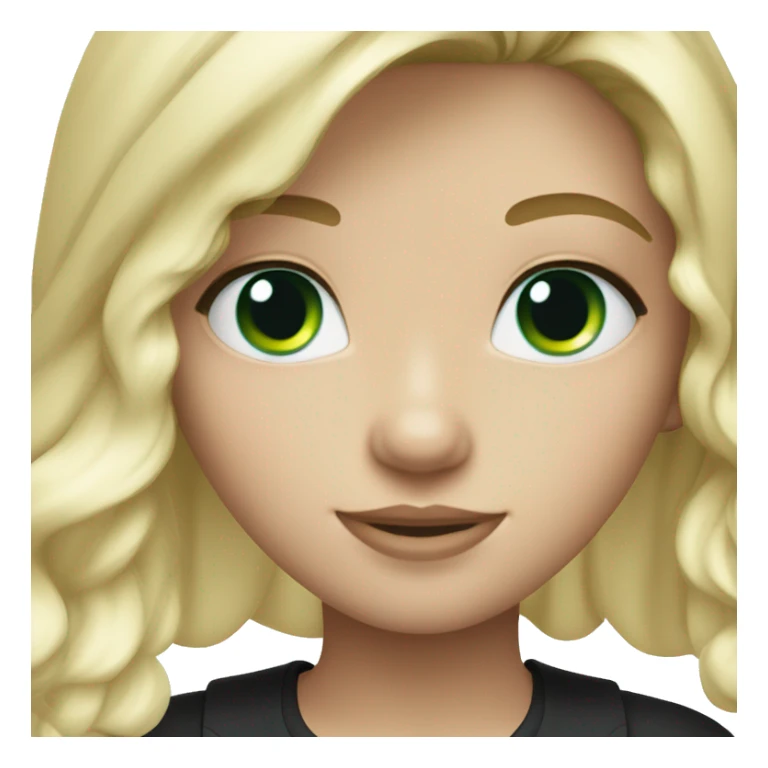blonde medium hair black shirt white skin  with green /blue eyes sticker