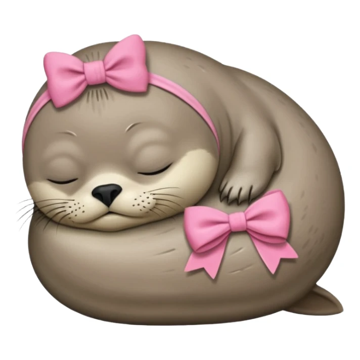Frowning Sleeping seal wearing pink bow sticker