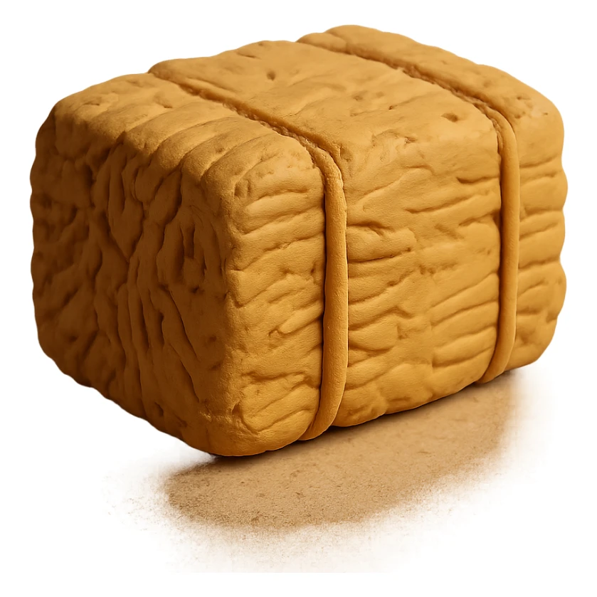 single hay bale close-up, soft lighting, textured surface, claymation style sticker