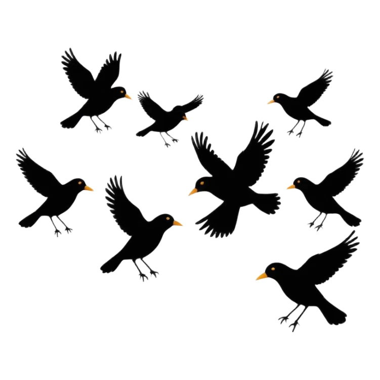 Flying in one line multiple black birds emoji sticker