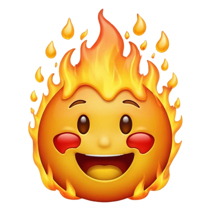 Generate an emoji that is on fire, laughing, crying, and melting at the same time with a sad mouth. sticker