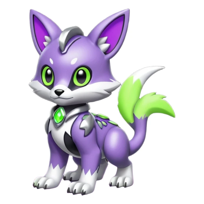 Futuristic modern Cute cool shiny metallic alloy silver-grey-black-obsidian purple neon-green white lime animal hybrid Fakemon full body sticker