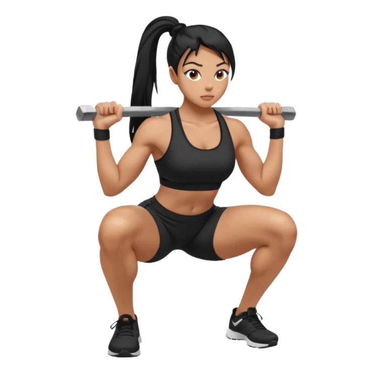 Women with long black ponytail doing a squat sticker