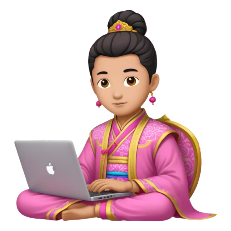 chinese god with laptop, pink sticker