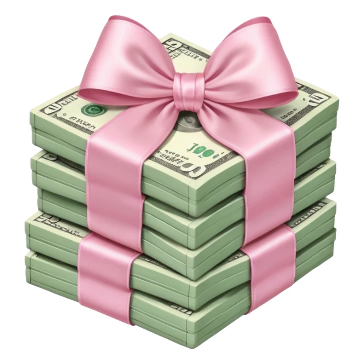 stack of realistic money with light pink bow around it sticker