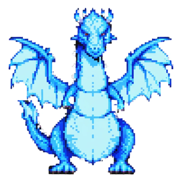 pixel art style dragon breathing blue fire from its mouth, animated sticker