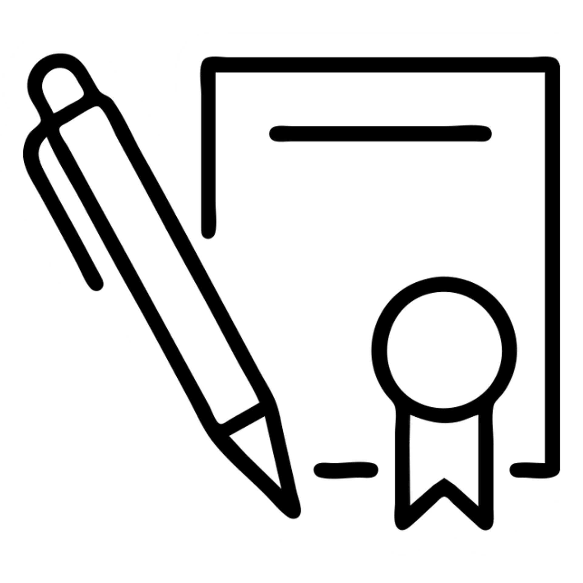 designer education theme, pen and certificate, outlined icon style sticker