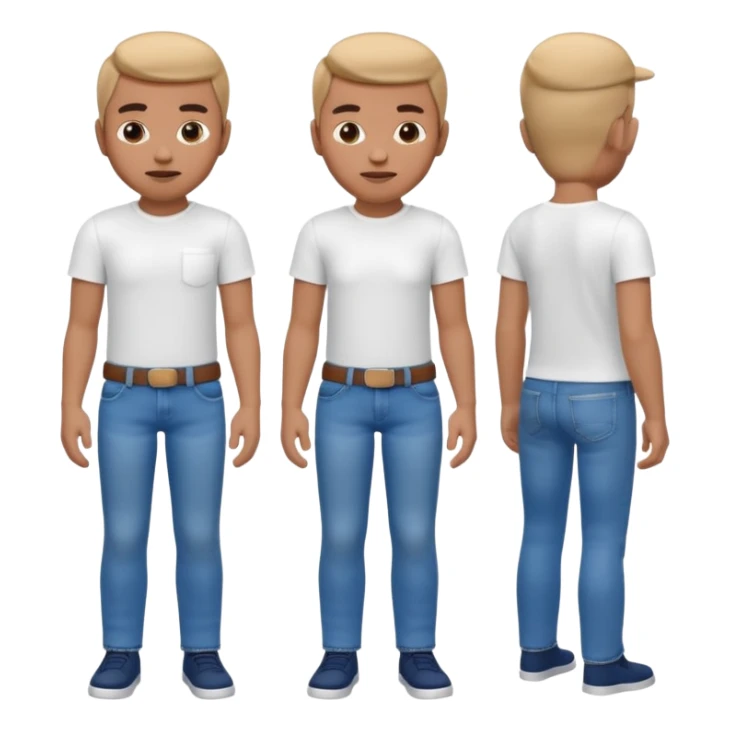 A 3D cartoon casual T-shirt and jeans outfit arranged on flat surface, bright lighting, Memoji-style realism. sticker
