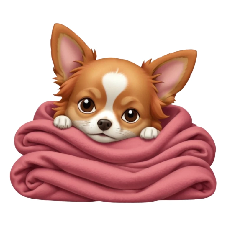 Long haired chihuahua, beige/redhaired, head without white markings, with white chest and white socks, head without white, sleeping cutely under blanket sticker
