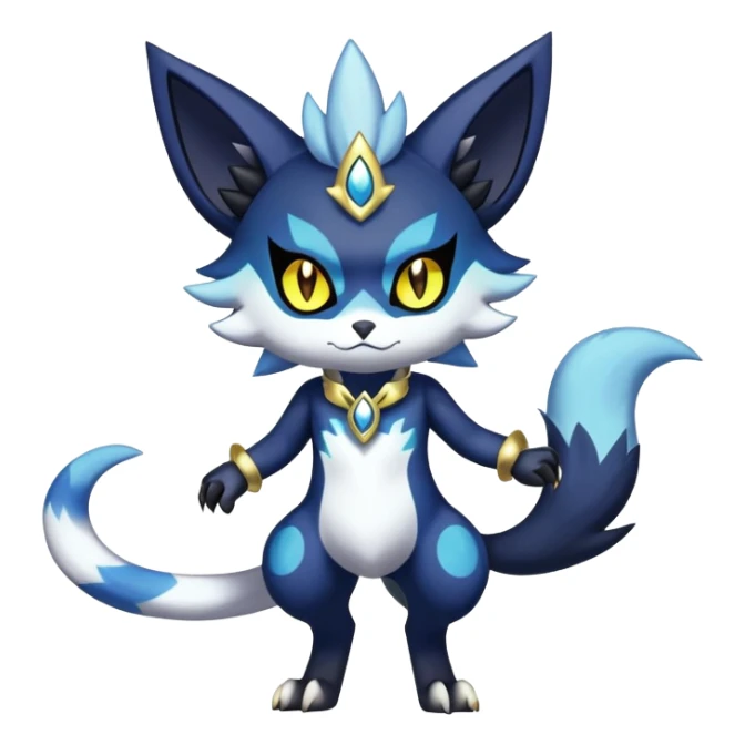 Shiny Evil mExotic Badass Colorful Ethereal Royal Mysterious Gothic Meowstic-Zorua-Litten-Noibat-Pokémon-Fakémon-hybrid-creature (full body) with pattern-markings with golden eyes sticker