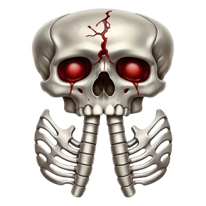 metallic anatomic bones with traces of blood, steel texture, dark dramatic tone, clean background sticker