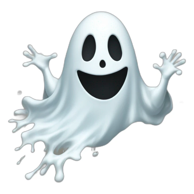 ghost stuck halfway in a wall ejecting a spray of white milky substance forward from center of body all over sticker