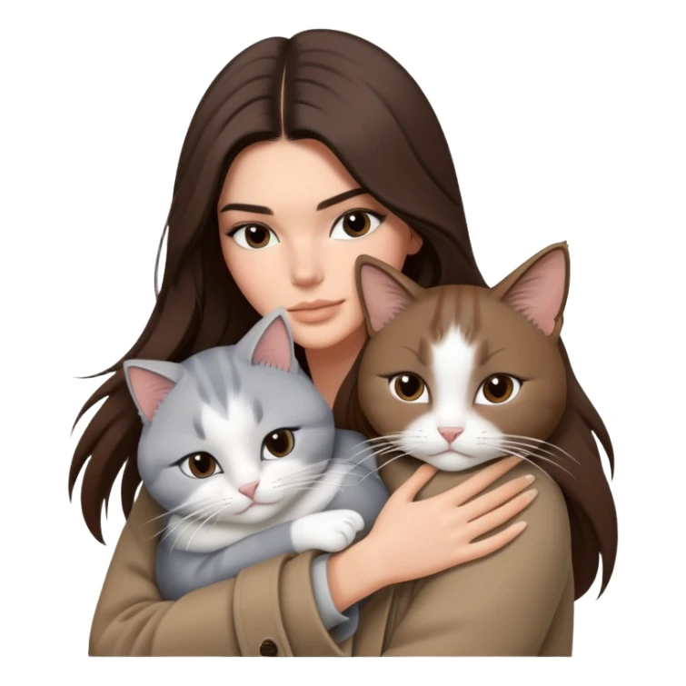 Kendall Jenner long hair with coat hug one grey white cat sticker