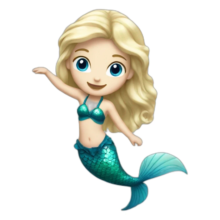 very young white blonde mermaid with blue eyes dancing sticker