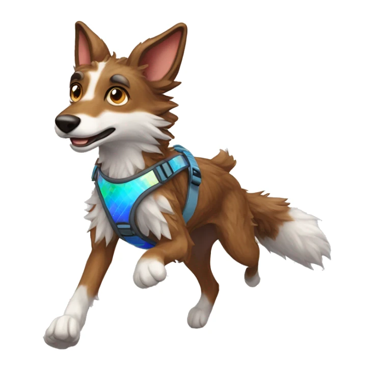  brindle fluffy lurcher fox blue eyes fluffy ears and holographic harness running sticker