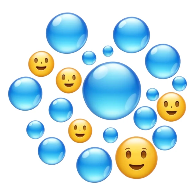 3D iPhone style emoji of free-floating bubbles, scattered randomly in the air, translucent and shiny, various sizes, not contained in any circle, isolated on white background, soft shadows, high detail, NO FACE sticker