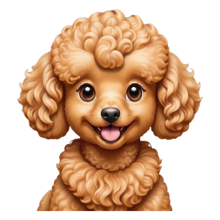 Cinematic Comical Apricot Poodle Portrait Emoji, Head tilted dramatically with an exaggeratedly amused expression, featuring a glossy, curly apricot Fur with a vibrant sheen, wide, expressive warm eyes filled with playful disbelief, Simplified yet hilariously expressive features, highly detailed, glowing with a slightly sassy glow, high shine, dramatic yet playful, stylized with an air of cheeky mischief, bright and endearing, soft glowing outline, capturing the essence of a spirited and over-the-top companion, so meme-worthy it feels like it could side-eye its way into internet fame instantly! sticker