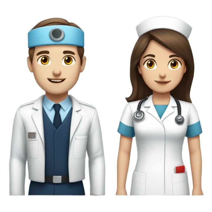 long brown haired girl nurse with brown eyes  and brunette haired boy pilot with blue eyes. couple  sticker