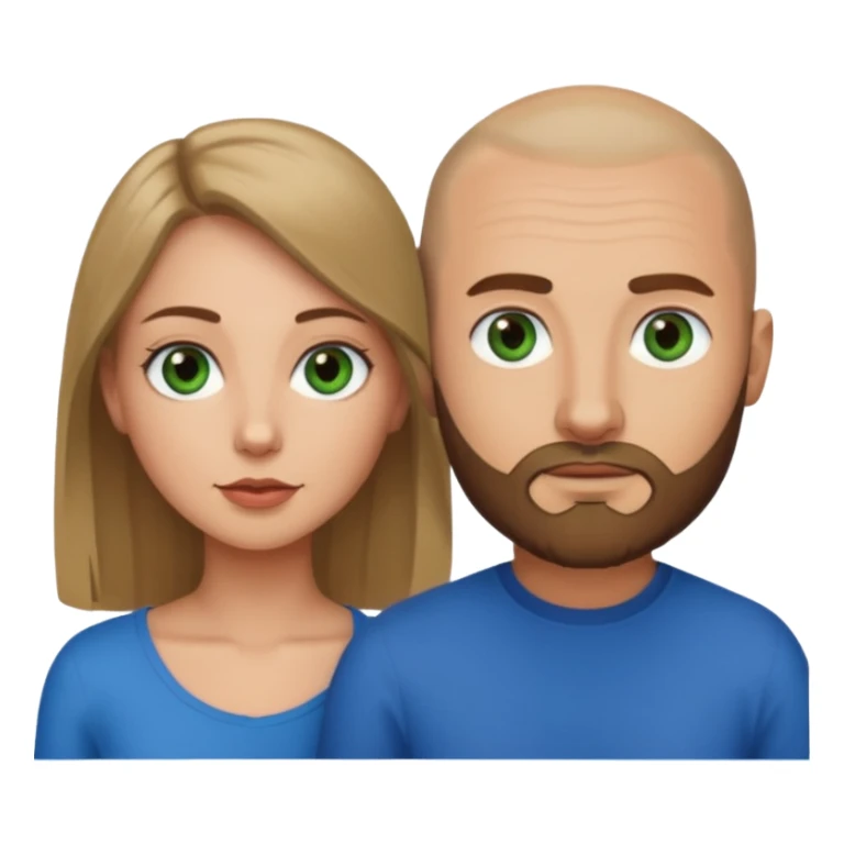 Man on left with shaved head with dark blonde beard and blue eyes, woman on the right with long dark brown hair green eyes  sticker