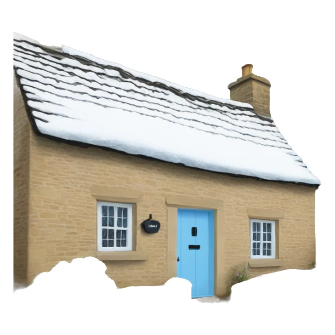 Snowy stone cotswolds cottage with sky blue door  sticker