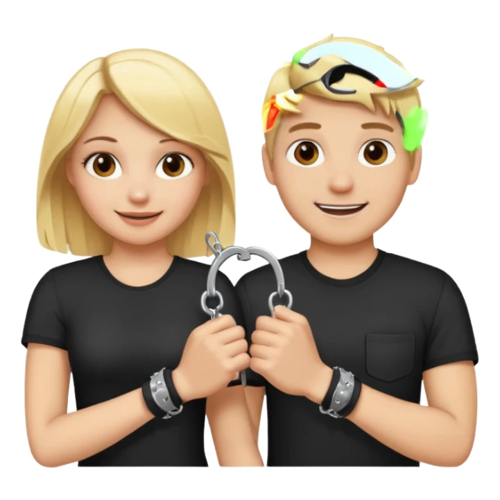 a blonde girl holding handcuffs with her boyfriend  sticker