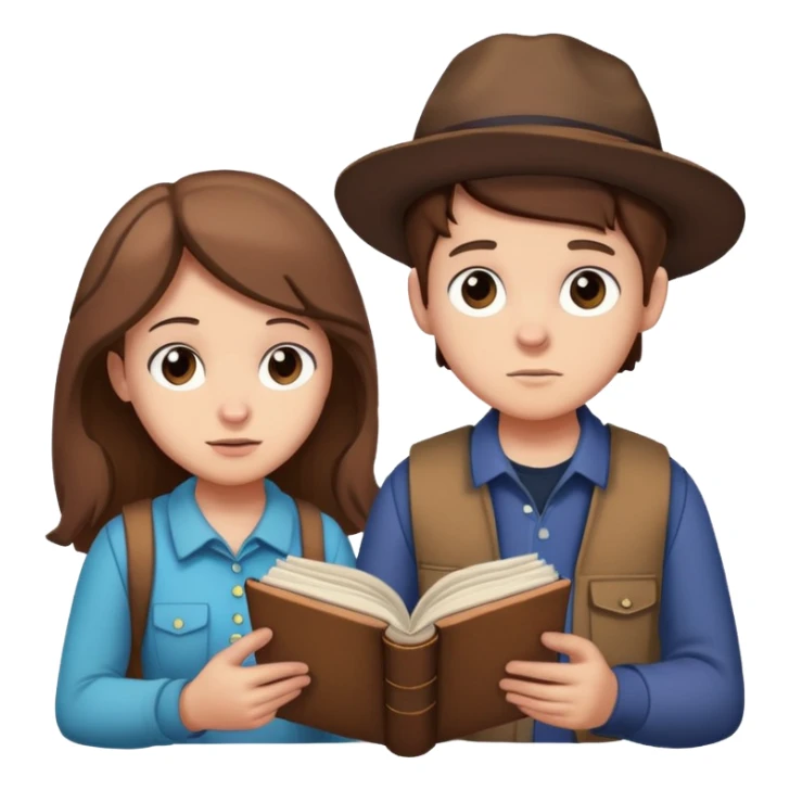 Dipper and Mabel Pines with a mystery journal, Gravity Falls, cartoon style sticker