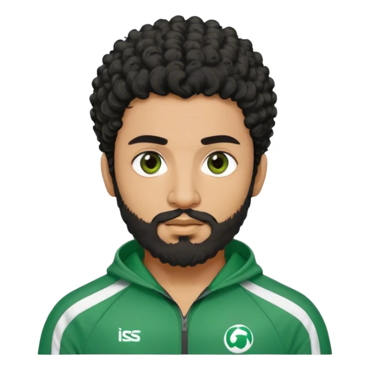 Abdul Ali : Age: Late 20s
Appearance: A strong-built South Asian man with curly black hair, a beard, and dark brown eyes.
Outfit: Green player tracksuit  sticker