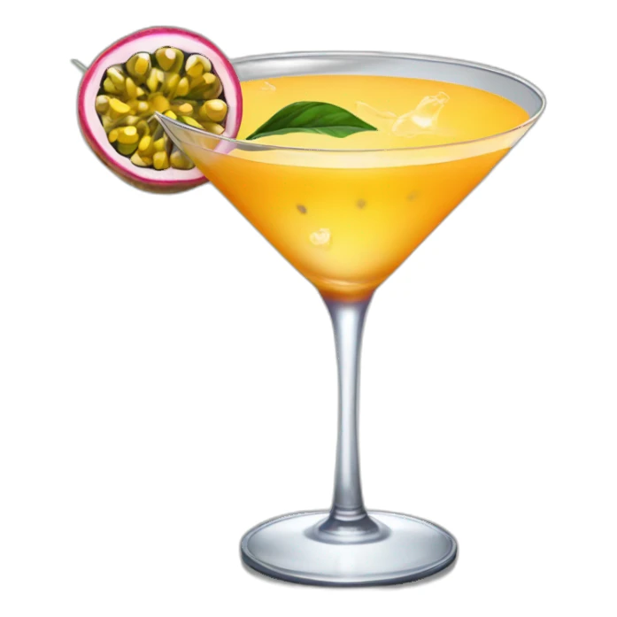 Cocktail with a passion fruit floating in the middle in a martini glass sticker