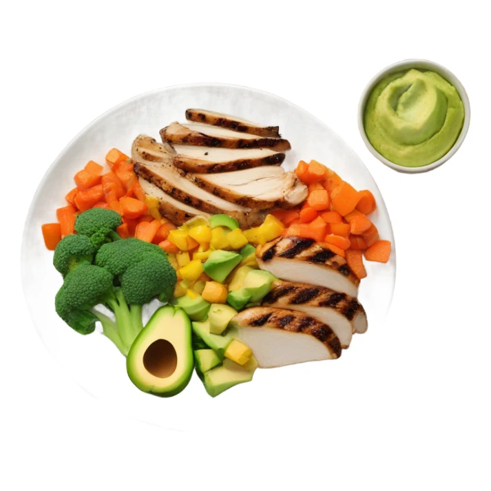 a large white round plate of realistic healthy food sticker