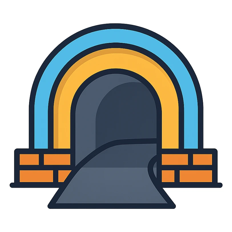 stylized tunnel entrance icon, curved archway, subtle shading, modern icon style sticker