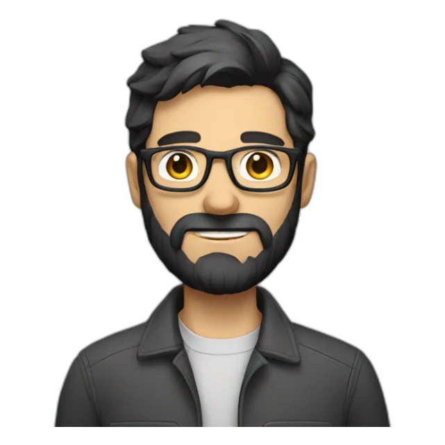 a dark-haired guy with glasses and a beard in a repairman's suit sticker