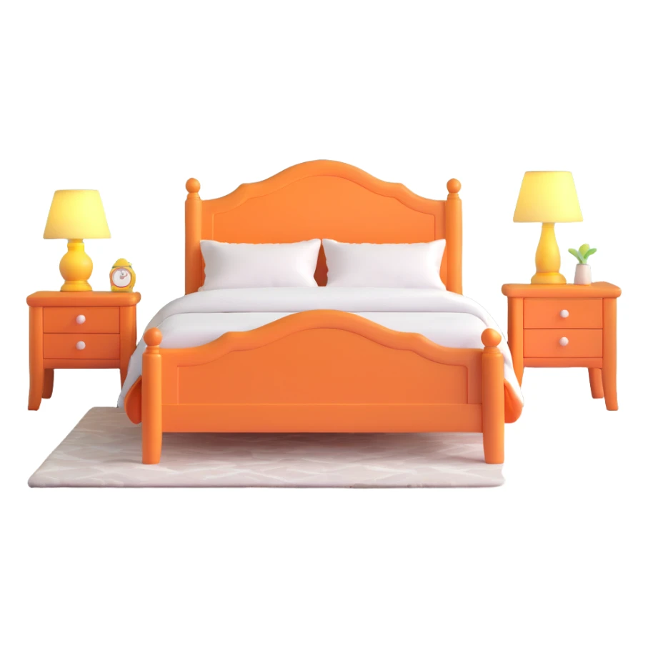 planned furniture, isometric view, bedroom set, bed, nightstand, lamp, playful colors sticker
