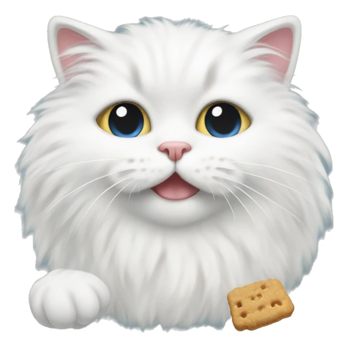  white fluffy cat eating cat treats sticker