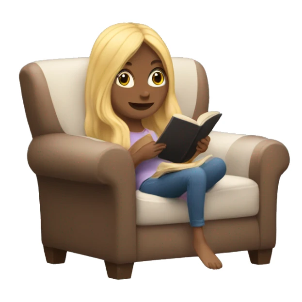 long hair white girl reading a book in cozy chair  sticker