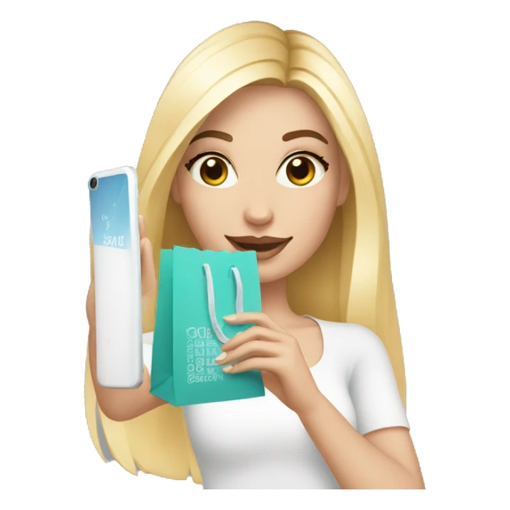 white skin influencer taking selfie with a shopping bag sticker