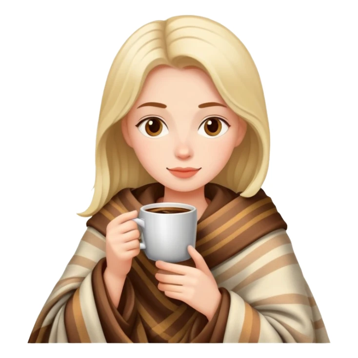 Woman in her cozy blanket drinking coffee  sticker