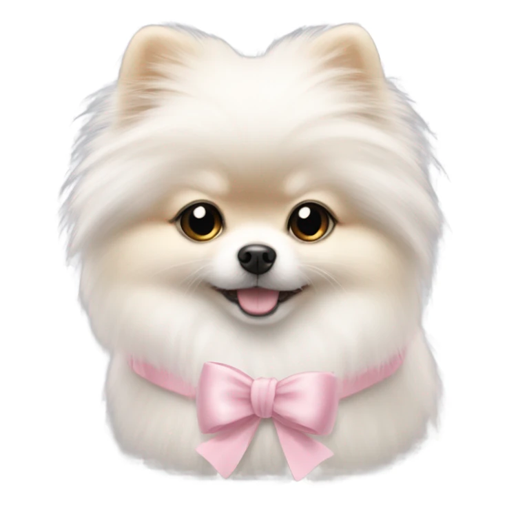 A white small Pomeranian with a cute little light pink bow on her hair sticker