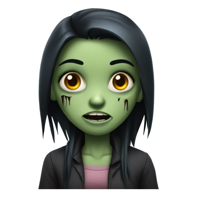 girl zombie with black long hair with teeth and serious face  sticker