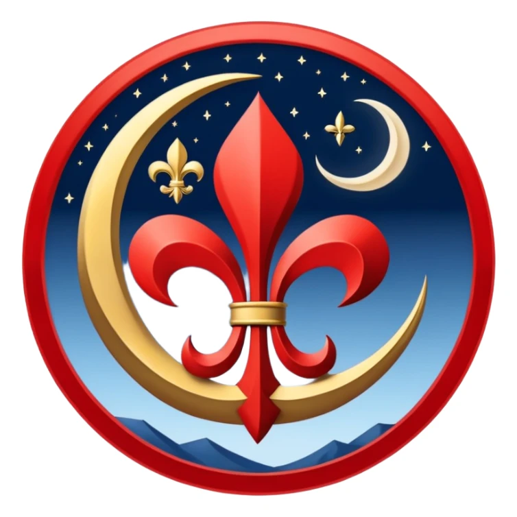 Left side navy blue right side red and on the middle fleur de lys symbol Turkish moon under the symbol it's turning the sky  sticker