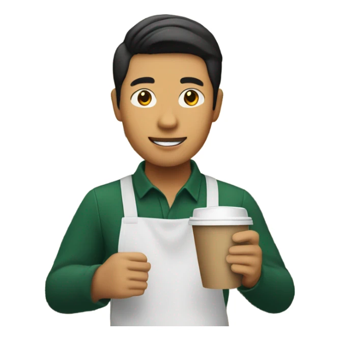 starbucks asian man barista with a cup in hand sticker