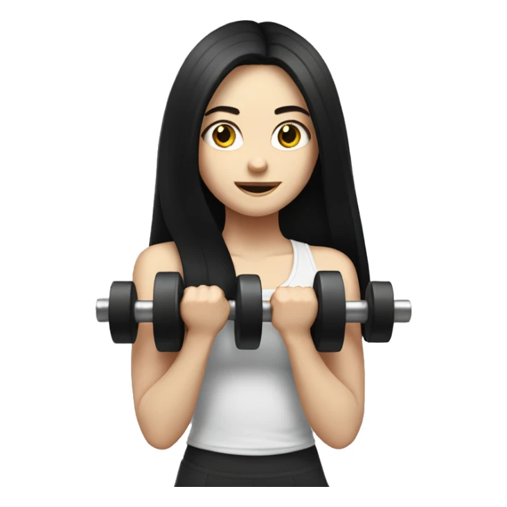 Pale girl with long black hair lifting weights sticker