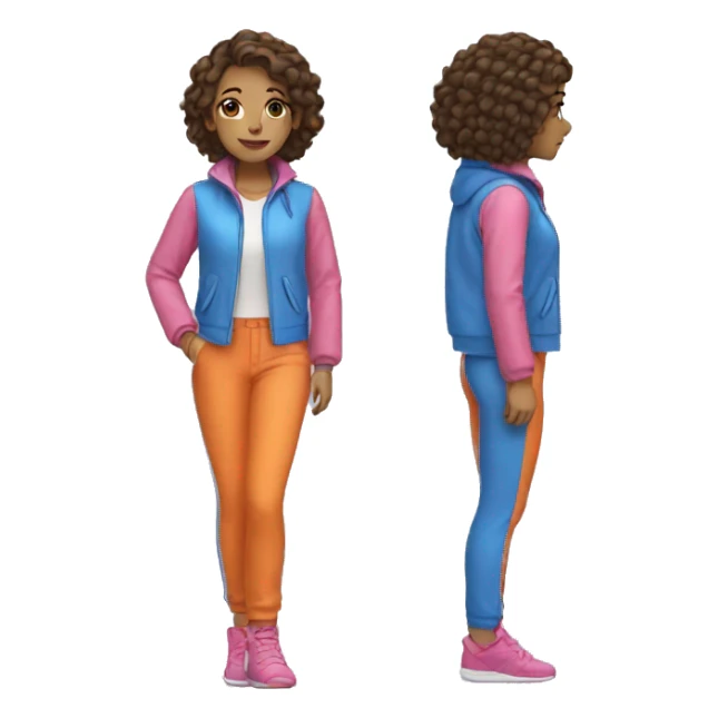 A girl wearing blue orange jacket with pink trousers sticker
