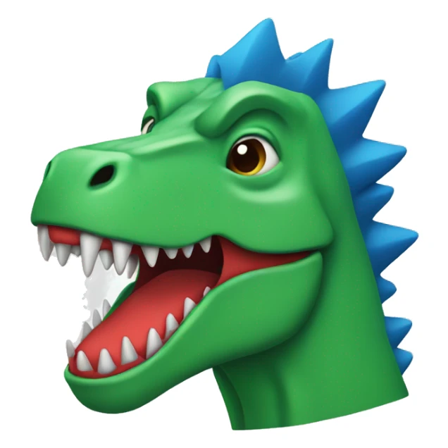 a green trex with blue spikes and red edges
 sticker