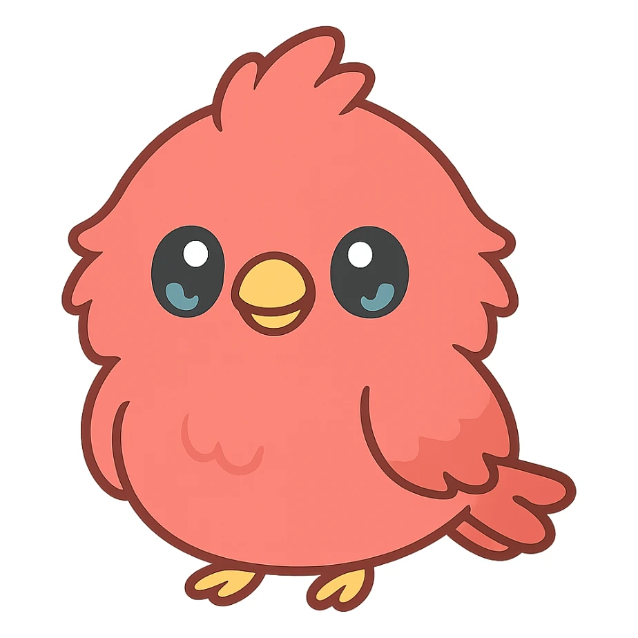 a cardinal bird with exaggerated fur, cartoon style, playful sticker