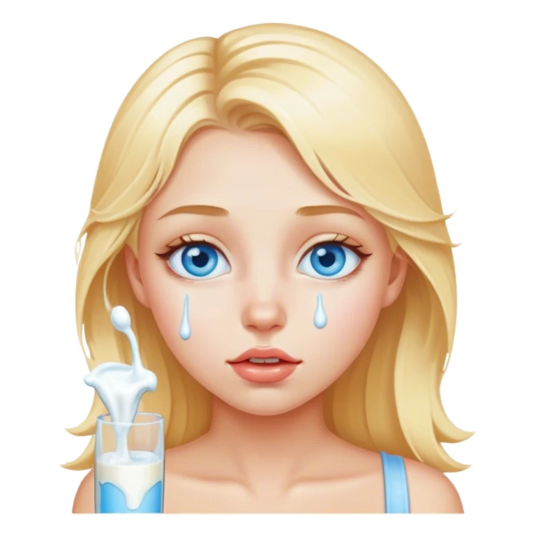Milk dripping from blonde girl blue eyes lips sfw sticker