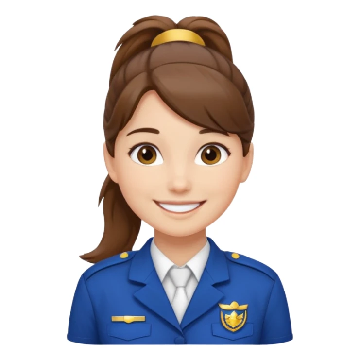 Young Female: ponytail brown haiir, wearing uniform, white skin sticker