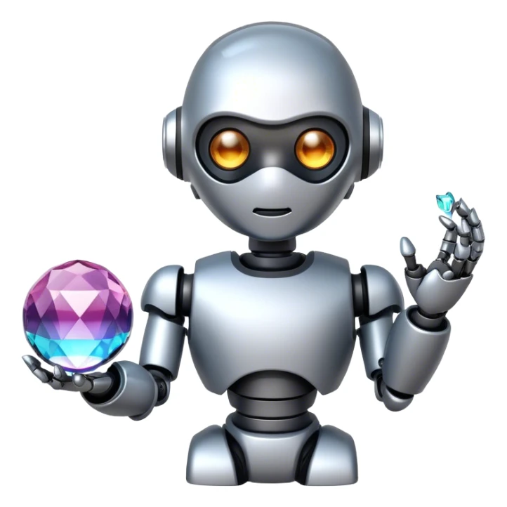 a cute robot holds a crystal ball sticker